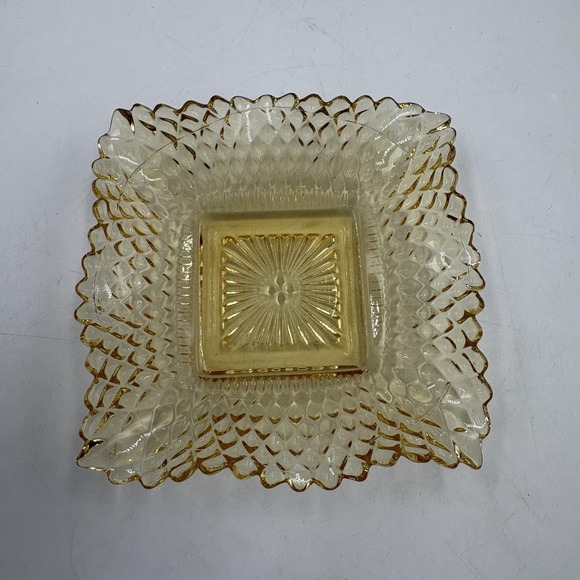 MCM Federal Glass Amber Square Shape Diamond Point Ruffled Candy/Trinket Dish - Picture 3 of 7